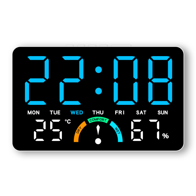 Home Temperature and Humidity LED Electronic Clock Simple Large Screen Hanging and Standing Two-Use Clock Multifunctional Bedside Alarm Clock GH9007