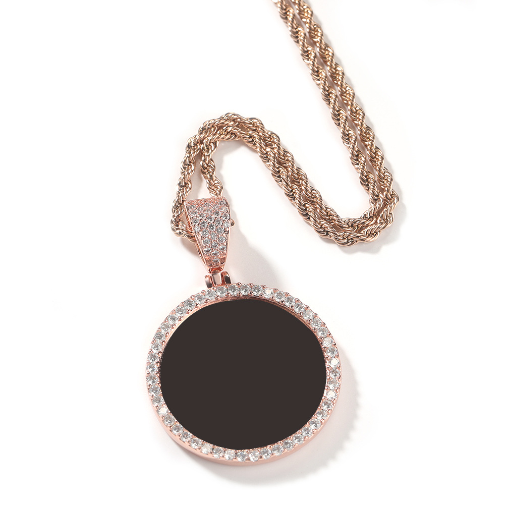 Hip Hop Photo Pendant Copper Inlaid Zircon Solid DIY Photo Necklace Accessories