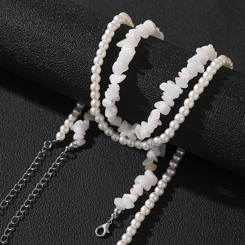 Rongshang Crushed Stone Imitation Pearl Necklace for Men Hip-Hop Beaded Clavicle Chain Accessory