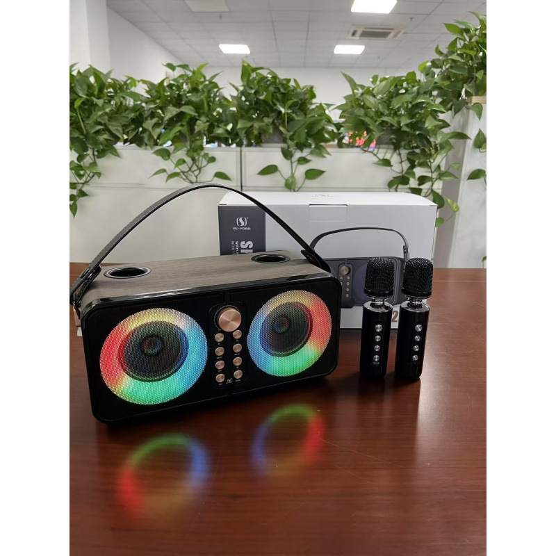 YS607 Colorful Portable Outdoor Home Leather Texture High Power 3600mAh Dual Wireless Mic KTV Speaker