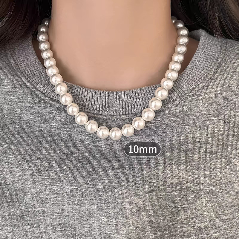 Swarovski Pearl Necklace for Women, Small Design Simple Clavicle Chain, Buckle Button, Sweater Chain