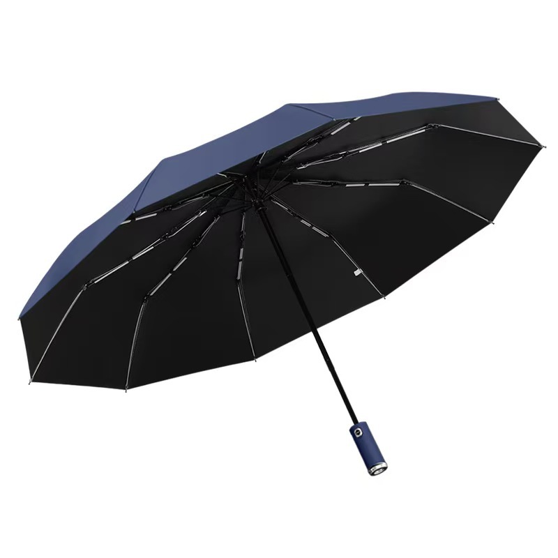 Night LED flashlight automatic umbrella for rain and sun, strong light, windproof, sun protection, folding umbrella