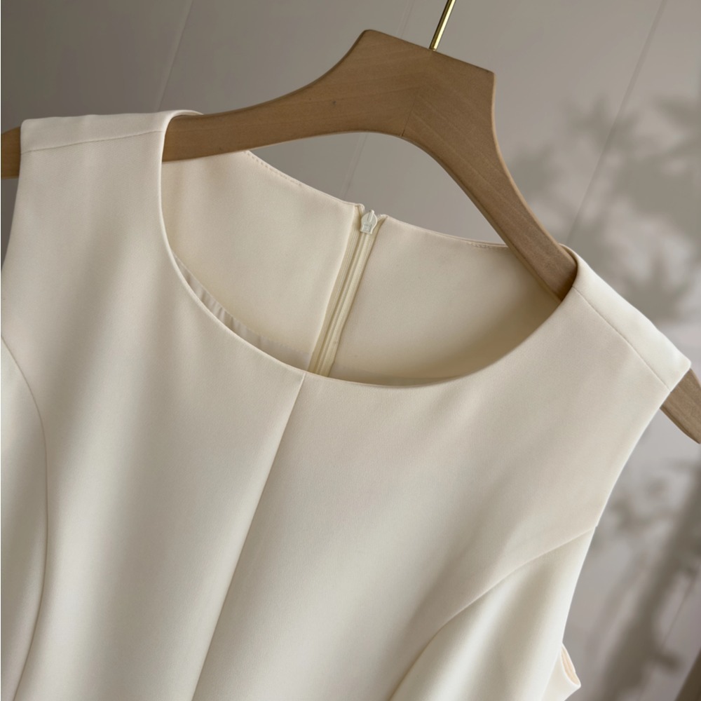 TH tailored acetate Hepburn style dress spring waist commuter sleeveless vest dress long