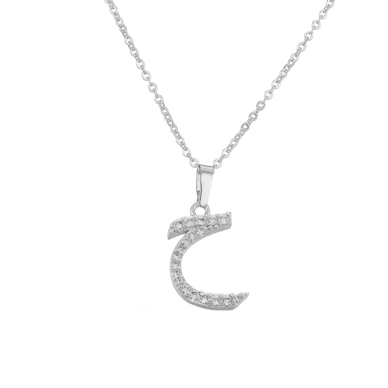 HECHENG Jewelry Copper Inlaid Zircon Arabic Letter Pendant Necklace Hip Hop Letter Choker