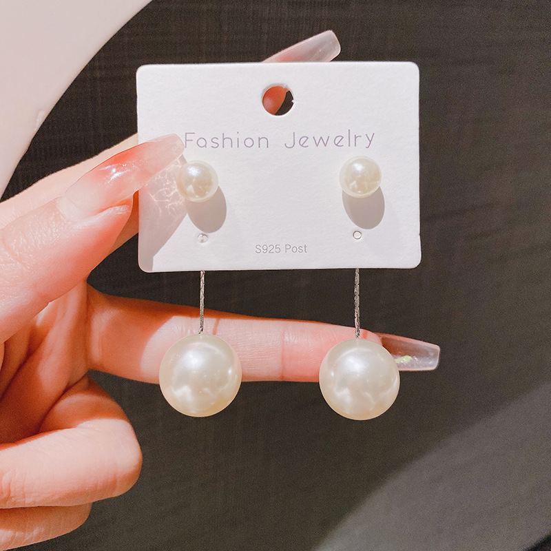 S925 silver needle back-hanging short pearl ear studs earrings 2023 new season ear accessories