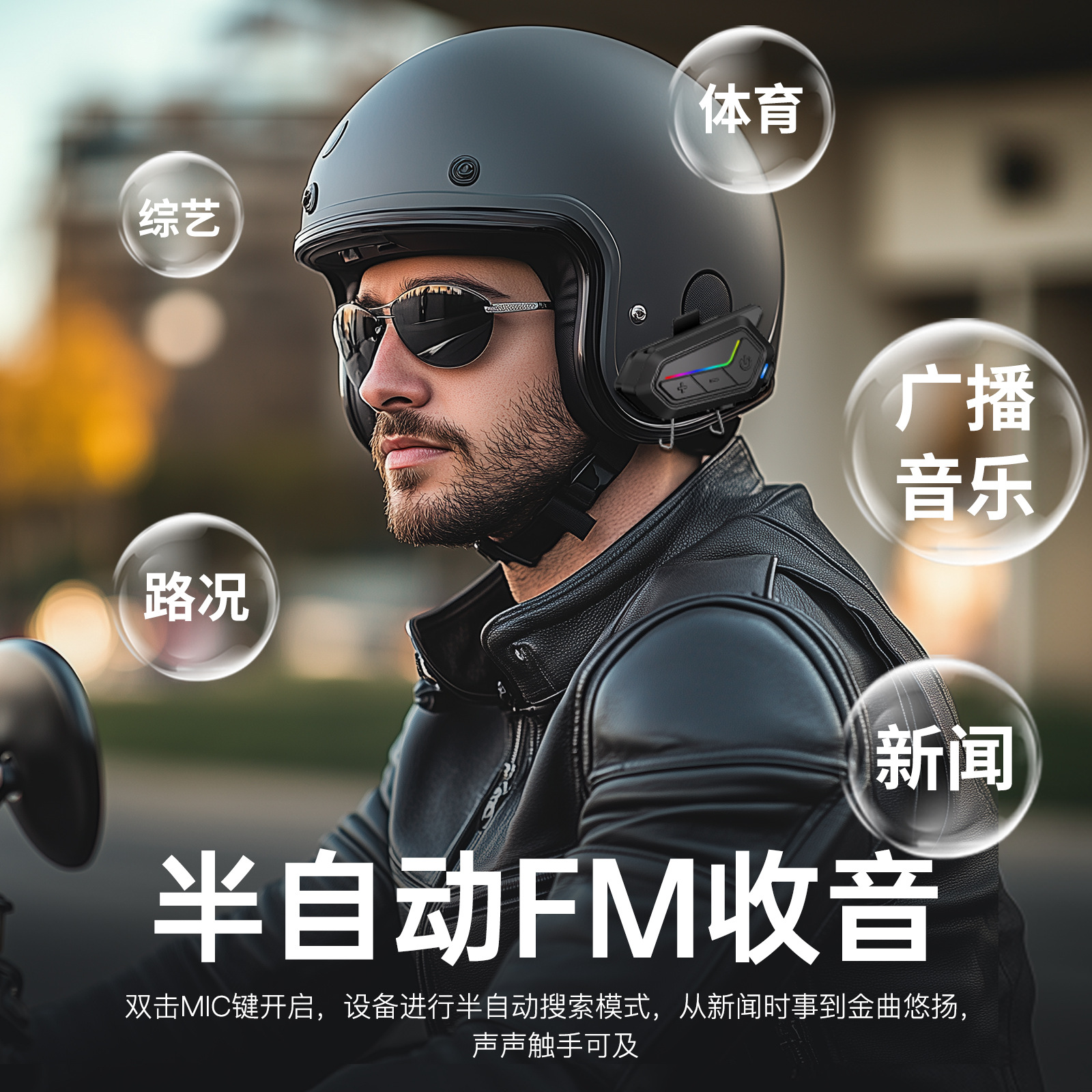 Multi-Person Real-Time Intercom Bluetooth Helmet Headset FM Radio Cross-Connection Music Sharing Headset