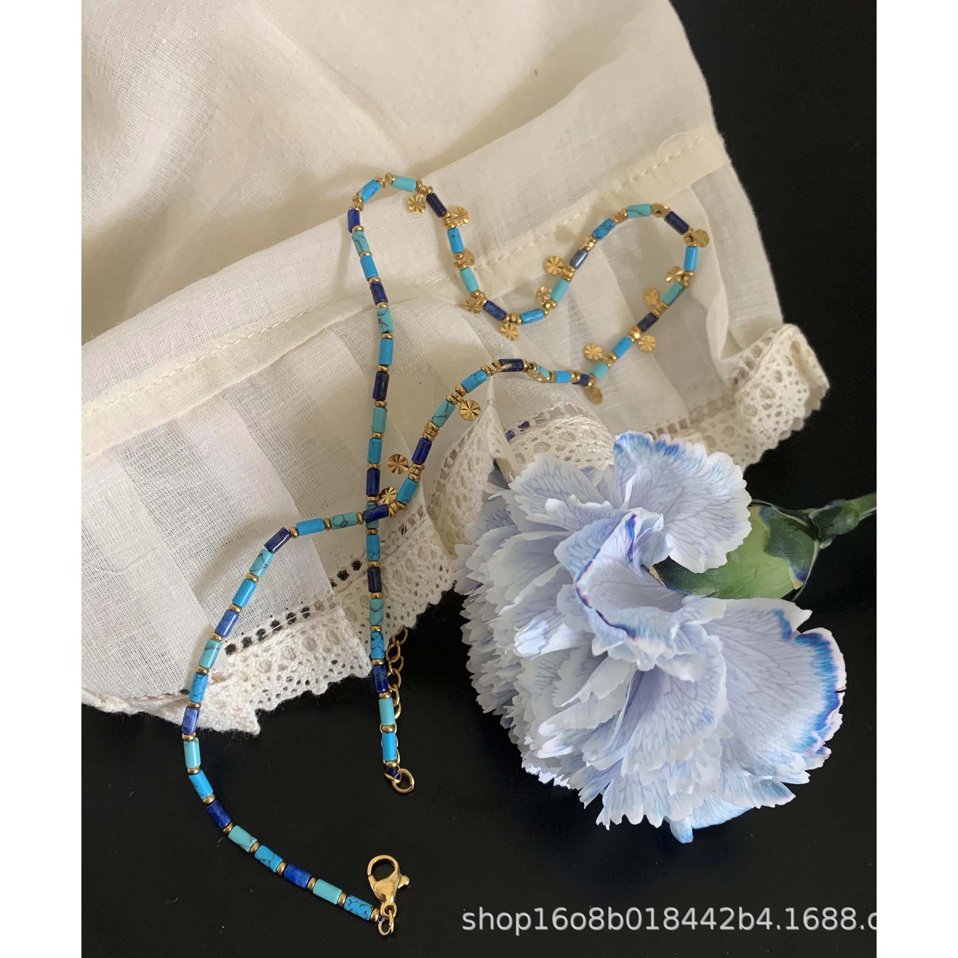 301 South France Workshop Handmade Lapis Lazuli Green Turquoise Artificial Beaded Necklace All Hard Material Delicate Detail