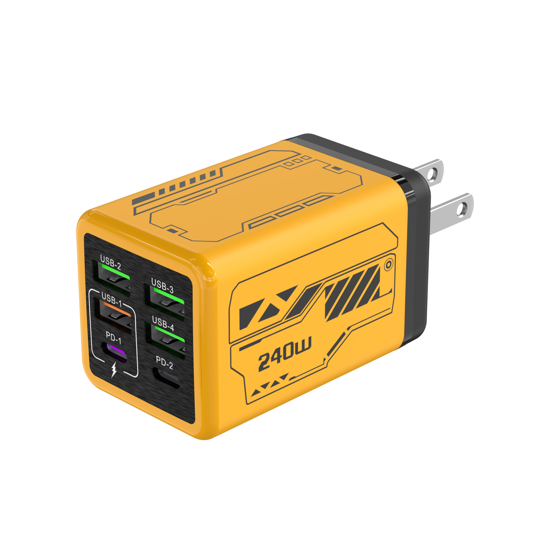 240W All Protocols Multi-Port 4U+2PD Charger Smart Home Appliance Travel Charger Mecha Style Charging Head