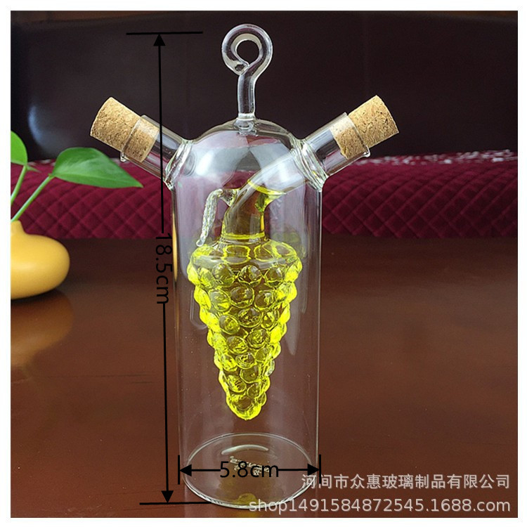 Heat-resistant glass wine warmer with cork, household glass oil control bottle, dual-use grape soy sauce bottle 350ml