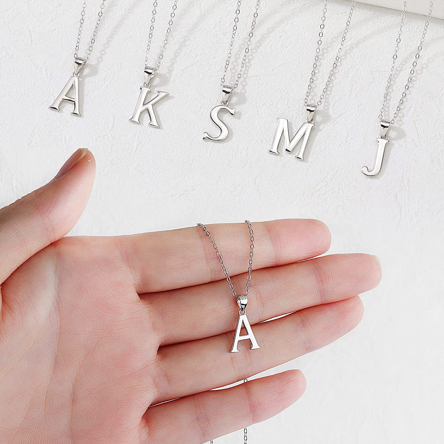 Letter S925 Sterling Silver Necklace Smooth 26 Letters Necklace Pendant Simple