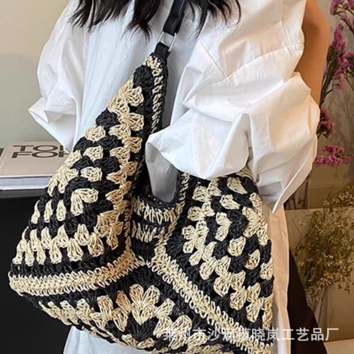 Fresh and sweet woven straw bag women's shoulder bag paper rope bag