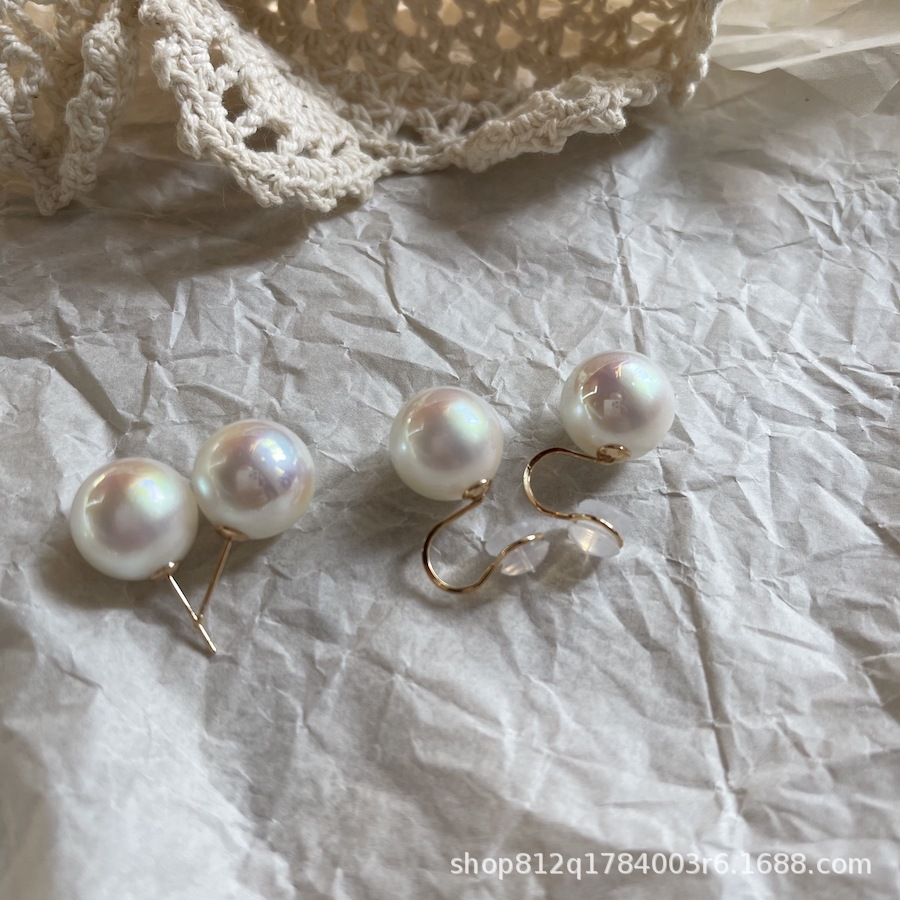fever925 silver genuine round earrings strong light dazzling style Swarovski crystal big pearl ear studs