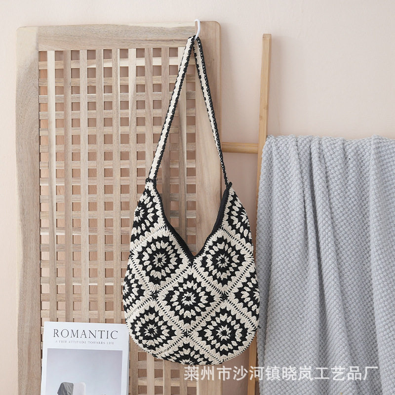 2025 new flower woven bag handmade woven daisy straw bag women's travel vacation handbag shoulder bag