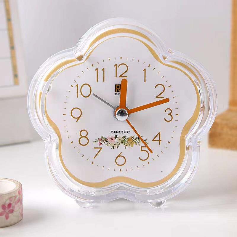 Sales simple plastic alarm clock student with light candy color clock flower-shaped cartoon portable alarm clock