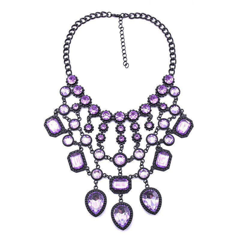 Big brand popular jewelry luxury black multi-layer crystal gem tassel necklace