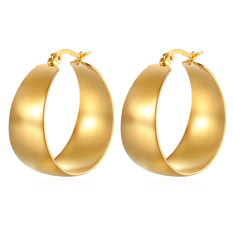 Widened curved surface stainless steel earrings, titanium steel earrings, 18K gold style for women earrings