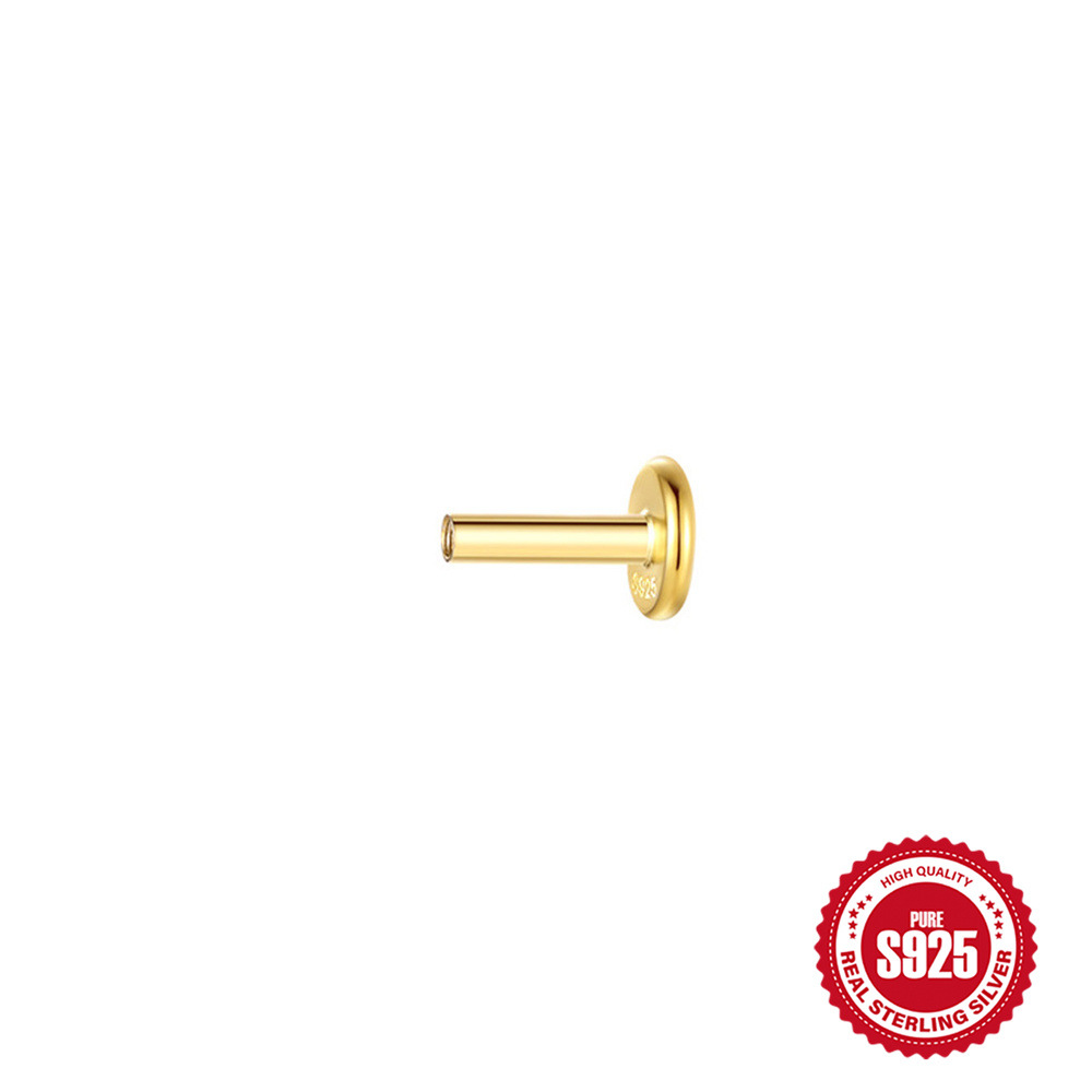 S925 sterling silver flat head threaded rod accessories multi-size threaded piercing rod earring accessories
