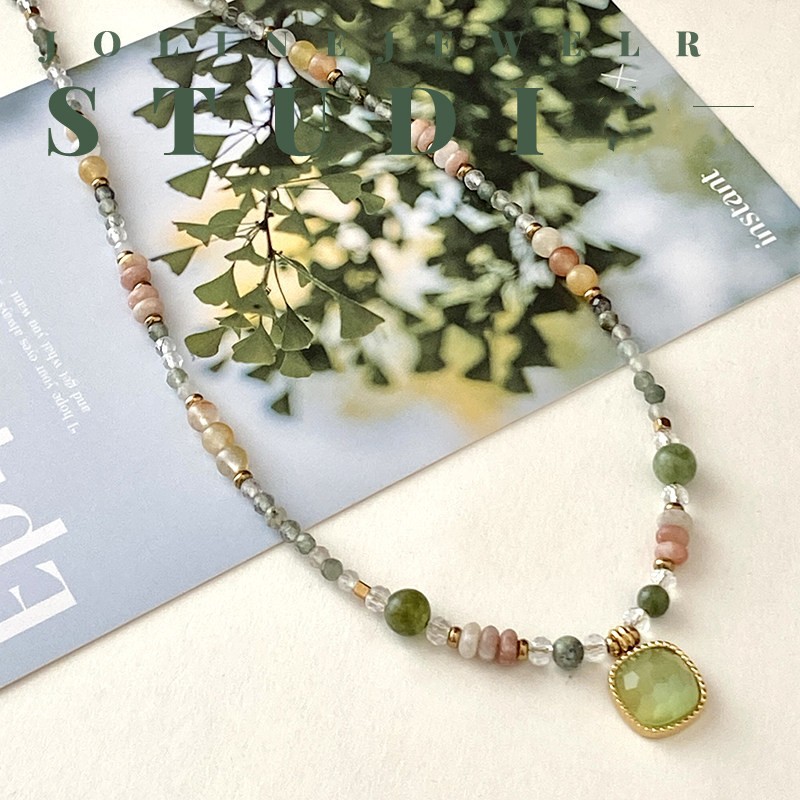 「Spring Sequence」Natural stone bead necklace for women, new spring season small fresh sweet collarbone chain