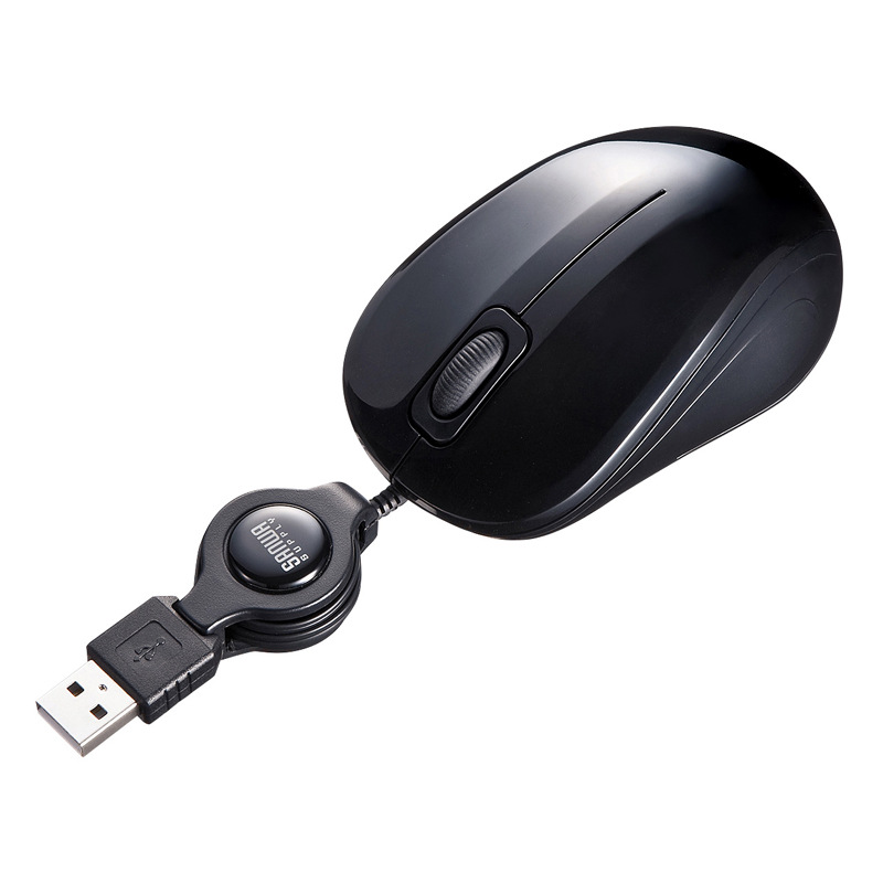 Japan Sanwa silent wired mouse blue LED portable office small mouse cable retractable MA-BLMA8