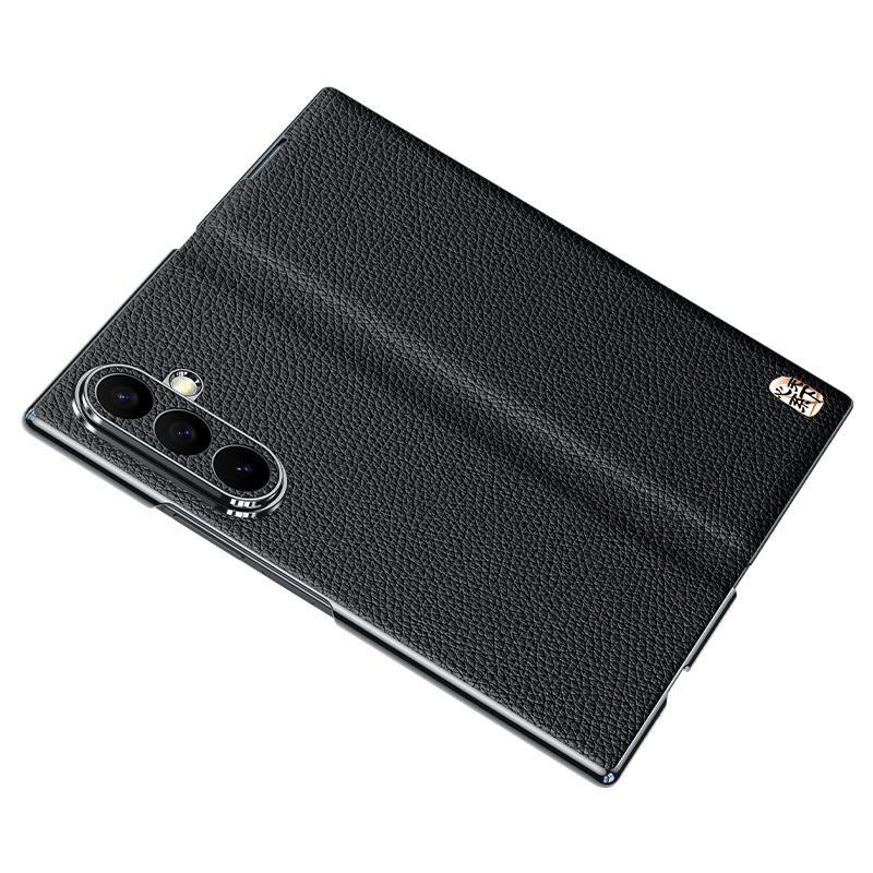 Applicable to Samsung Z Fold7 phone case genuine leather electroplated W25 new top layer cowhide Fold6 magnetic flip leather case