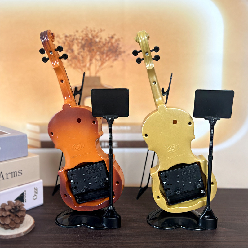 ZH888 Student Desktop Ornament Clock Large Violin Plastic Alarm Clock Couple Friend Classmate Gift