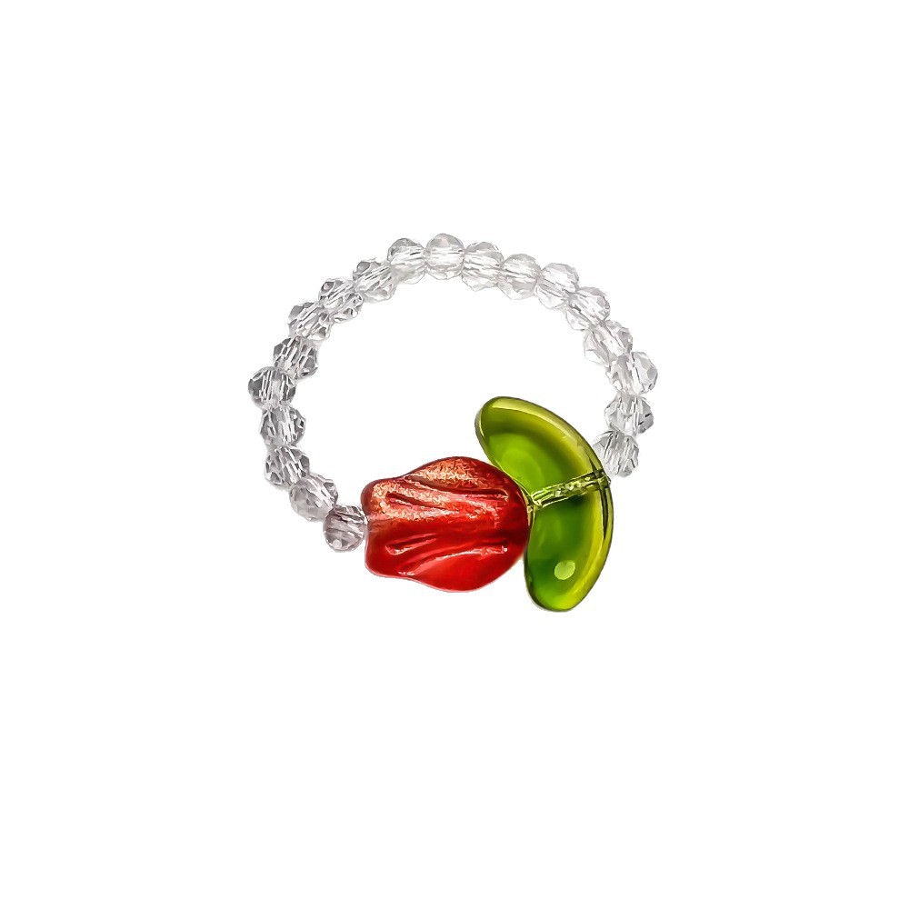 Glass Flower Tulip Stretch Ring, Minimalist Band, Hyuna Feng Shui Crystal Jewelry