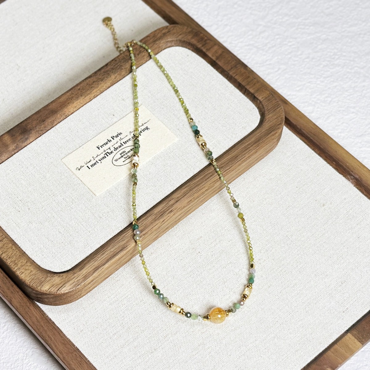 Simple Olive Green Zircon Crystal Beaded Necklace Ultra Fine Layering Simple Small Freshwater Pearl Necklace Women