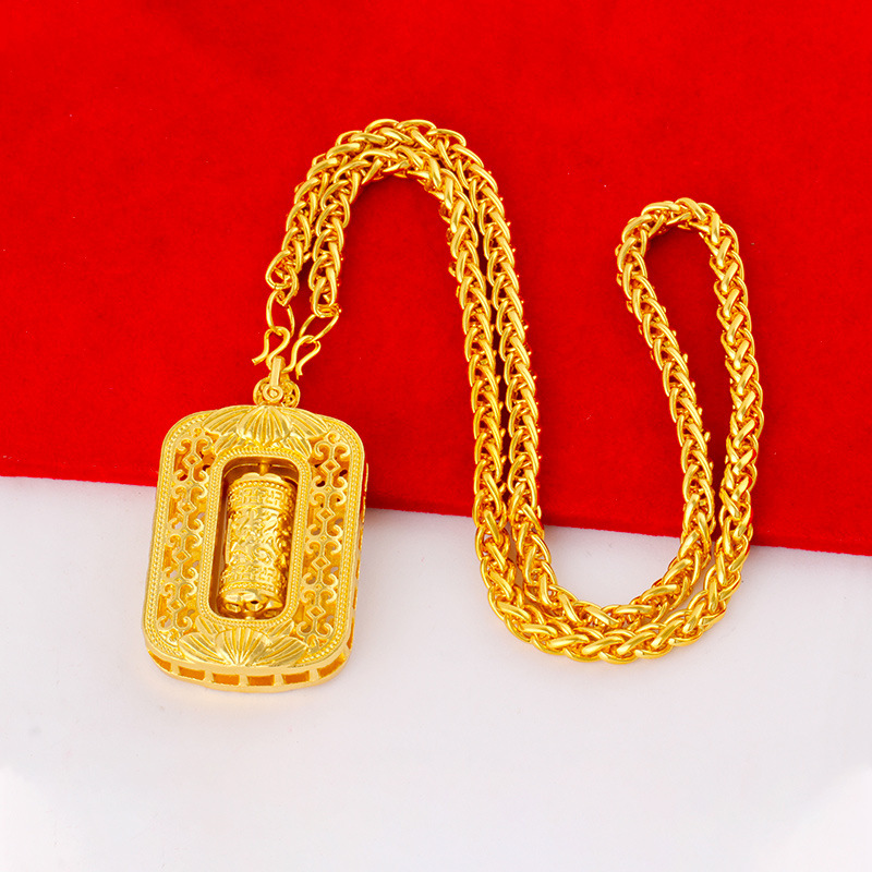 Live-streaming men's gold-plated large pendant necklace flame square dragon brand Guanyin Maitreya Buddha pendant jewelry