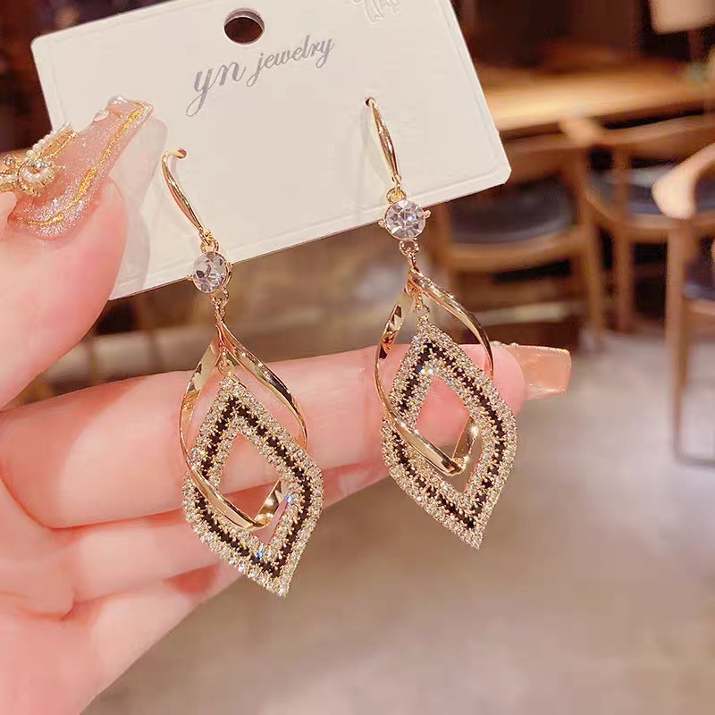 Double layer geometric rhombus earrings women new ear hook ear accessories