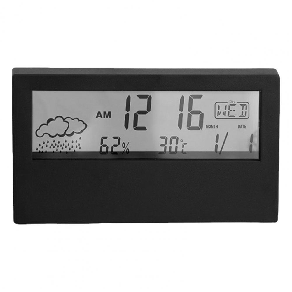Simple multifunctional desktop clock weather temperature humidity digital display small alarm clock transparent luminous electronic clock