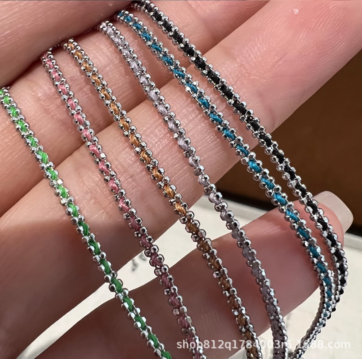 Summer ultra-fine woven rope bracelet simple all S925 sterling silver stacking lucky multicolor rope sterling silver bracelet