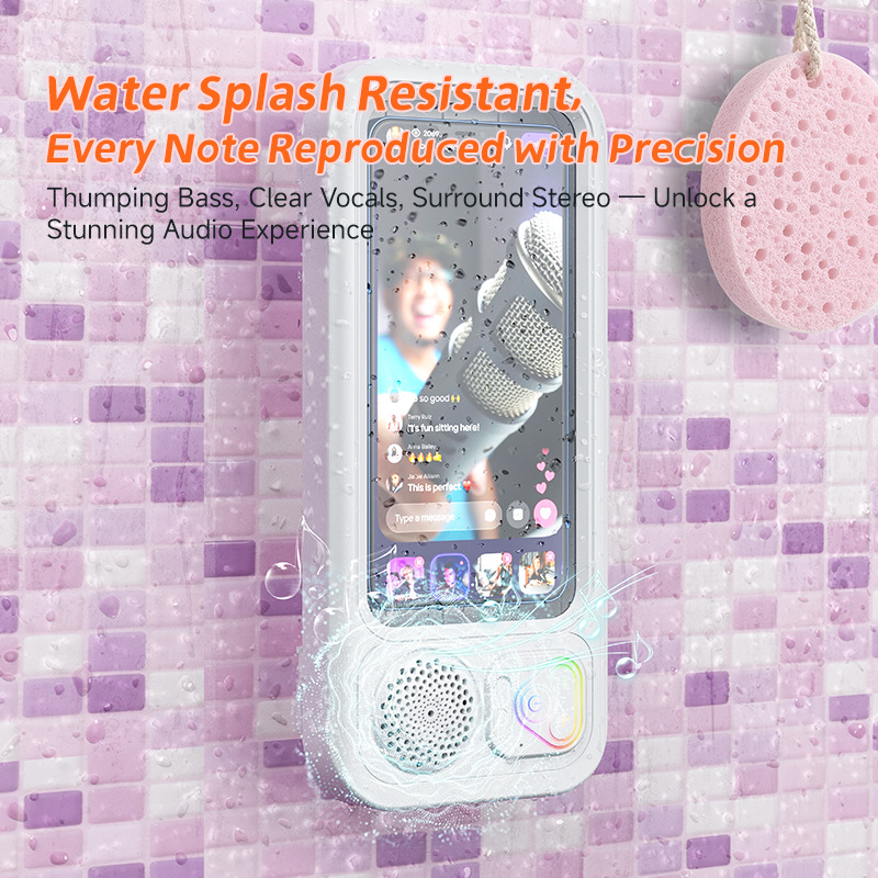 Bathroom wall-mounted Bluetooth speaker phone case shower TV stand phone stand touch screen waterproof reinforced