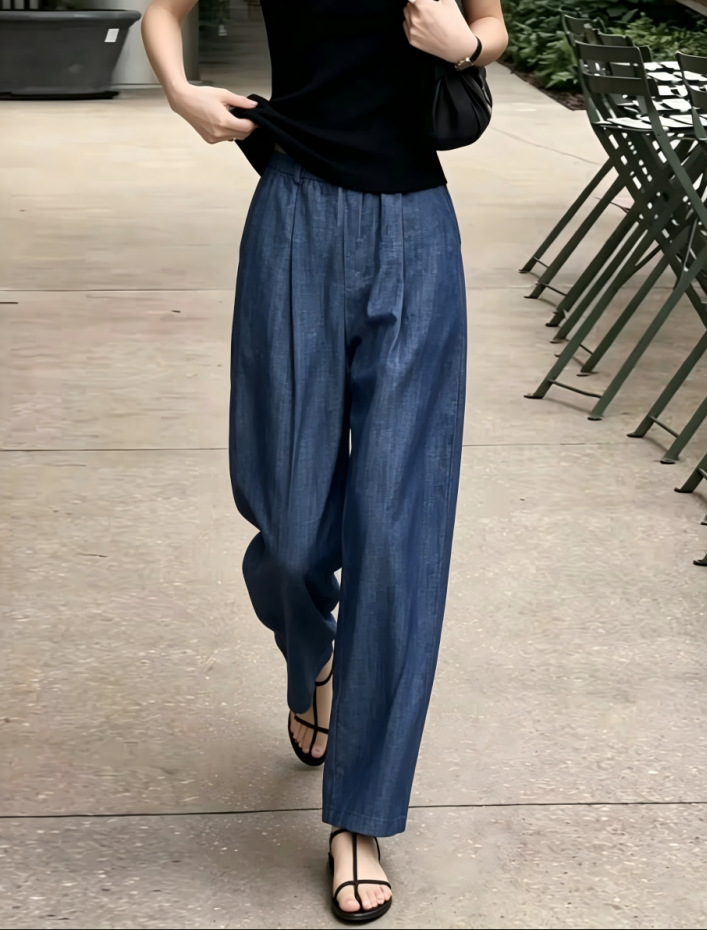 Gray casual pants women summer new plus size women pants loose small straight leg curved wide-leg pants
