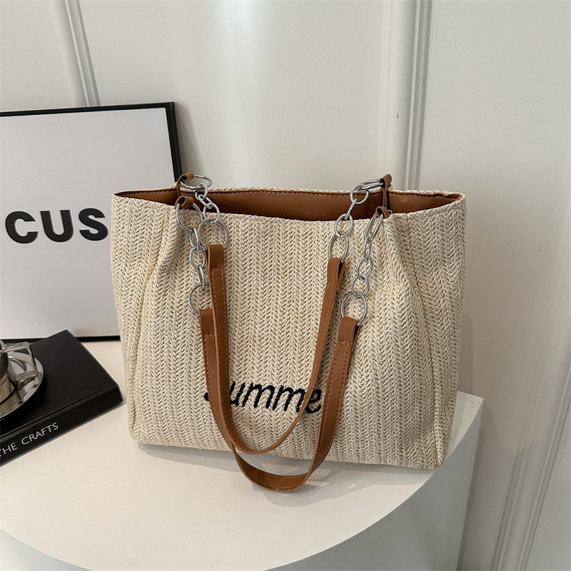 2026 new woven shoulder bag straw woven letter large capacity tote bag commuting handbag women