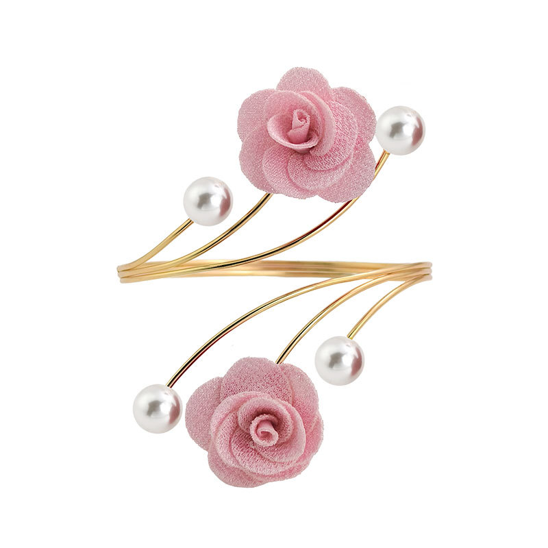 New metal open adjustable simulated pearl three-dimensional flower arm ring niche accessory