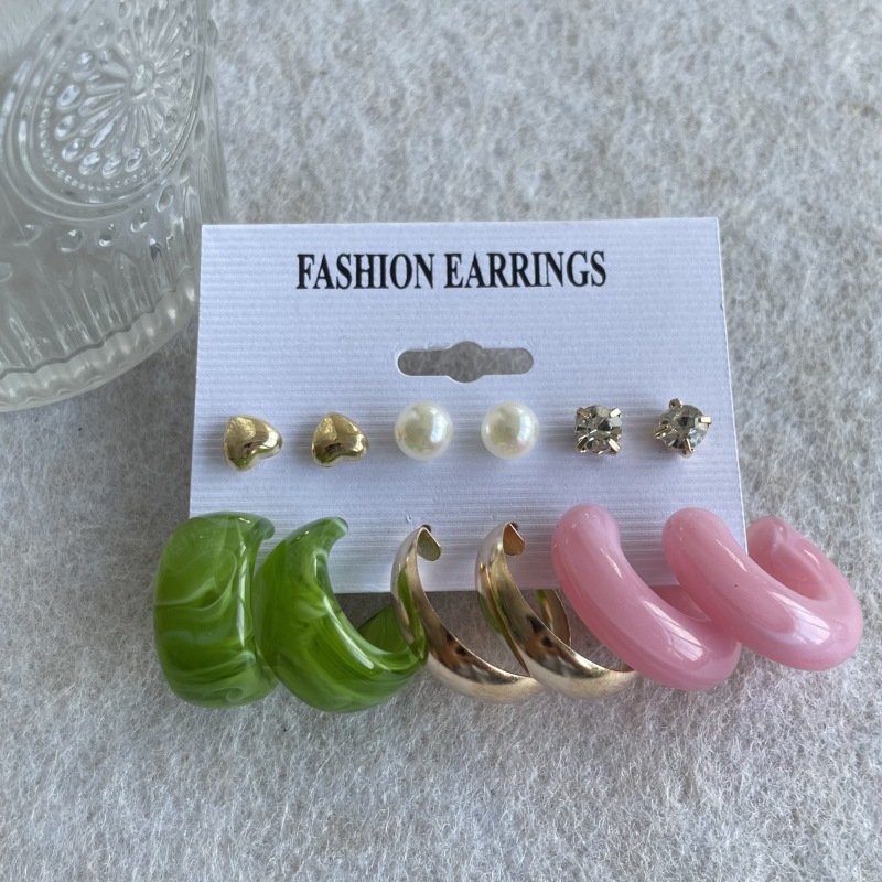 Geometric Earring Set Women Pearl Earring Hoop Earrings Card Set Alloy Earrings Set