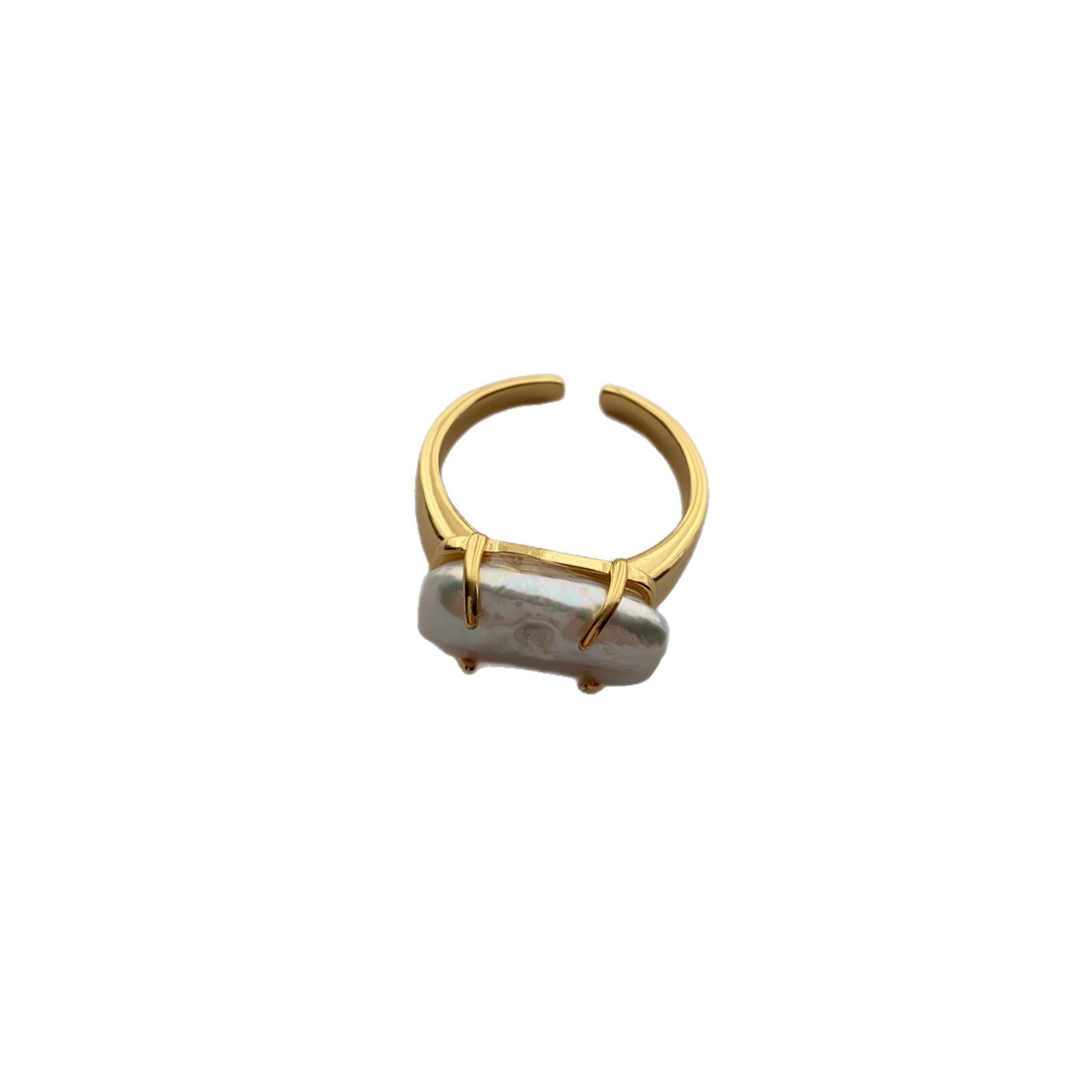 Natural Rectangular Irregular Baroque Pearl Open Ring for Women, Niche and Simple Ring