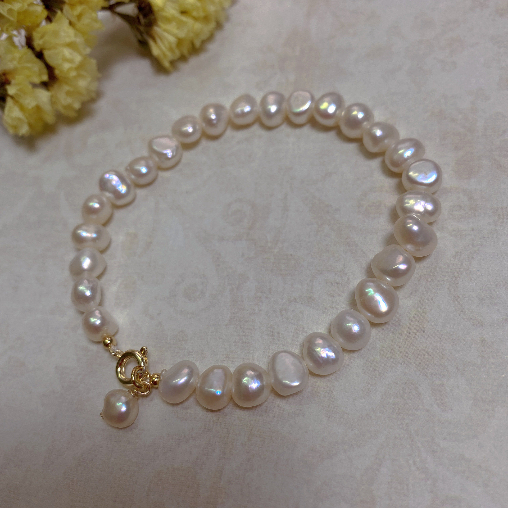 Baroque irregular pearl 14K gold-filled bracelet niche hand string gift