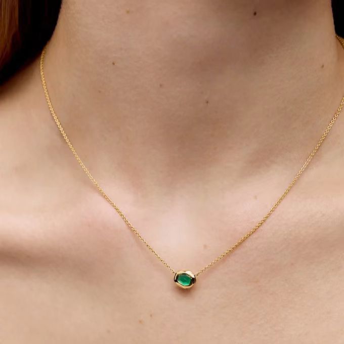 Monica Flowing Light Gemstone Necklace S925 Silver Gold-Plated Natural Agate Aquamarine Niche Necklace