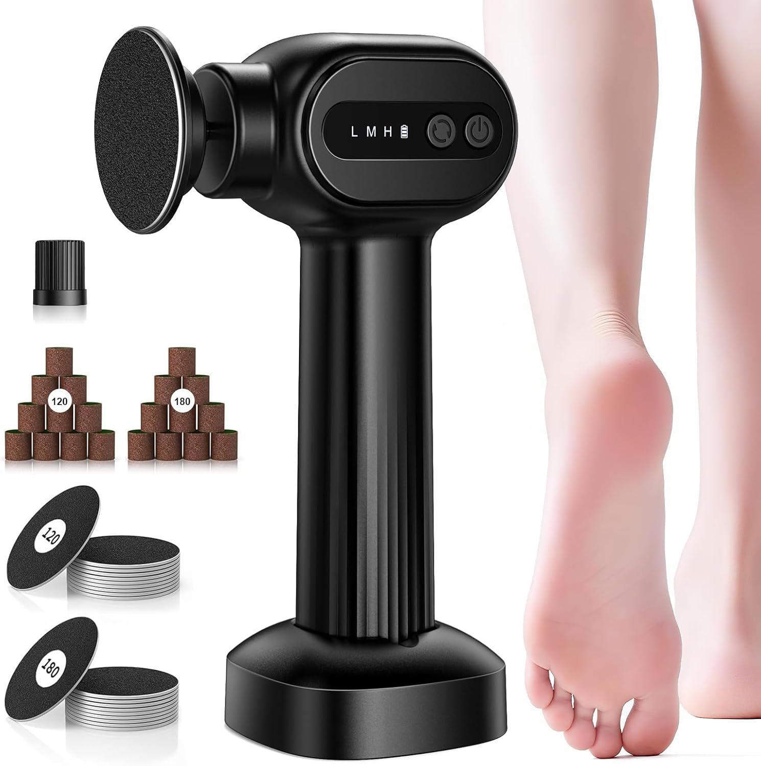 Electric Foot File C2C3, 2-in-1 Foot and Nail Care, Rechargeable with Base, Electric Foot Callus Remover