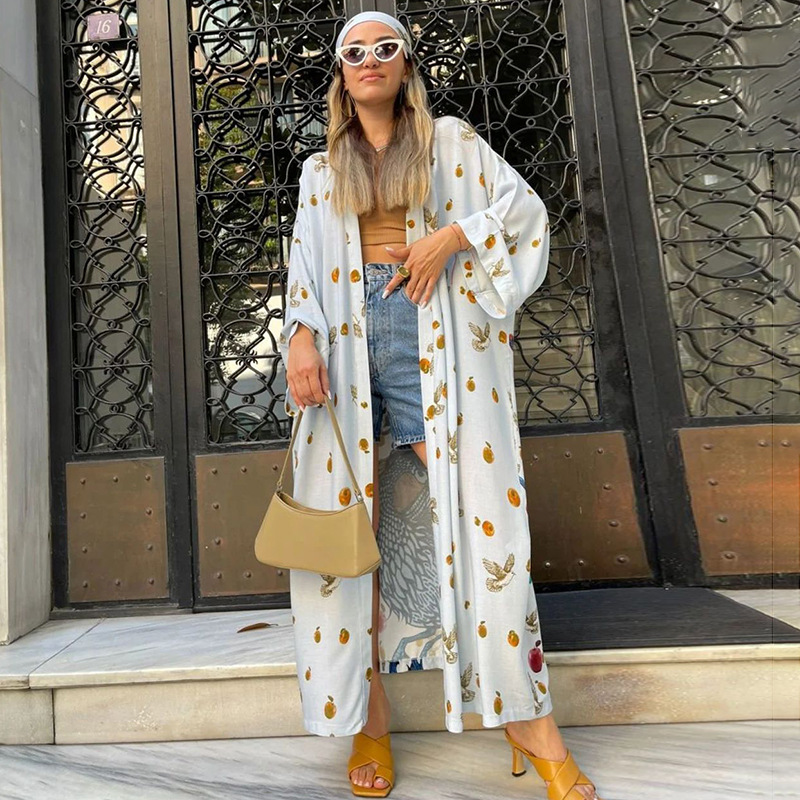 Polyester Printed Long Sun Protection Cardigan Women Swimsuit Outer Bikini Cover Up Women Vacation Beach Jacket