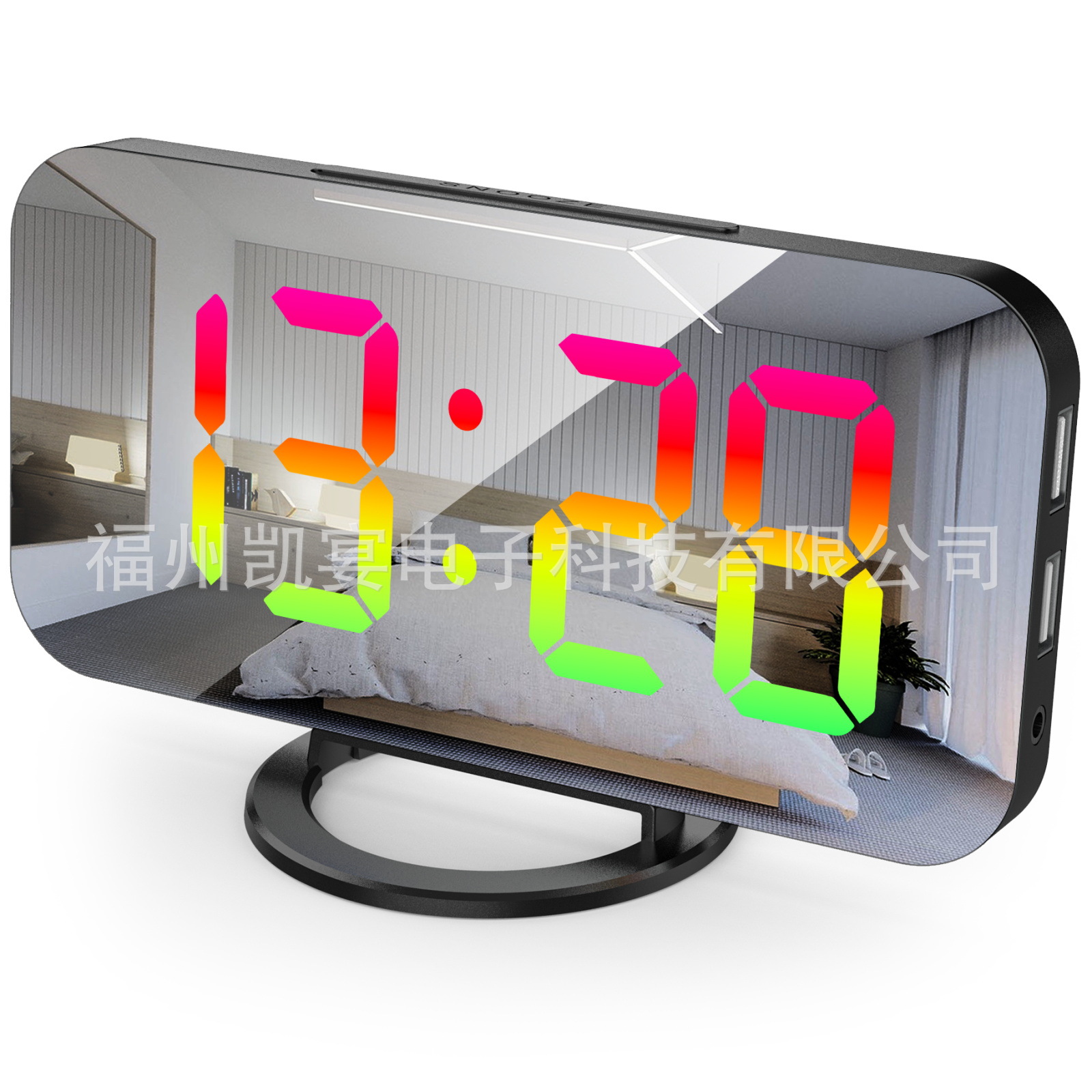 New RGB Colorful Large Screen Display Electronic Clock Dual USB Smart Mirror Alarm Clock