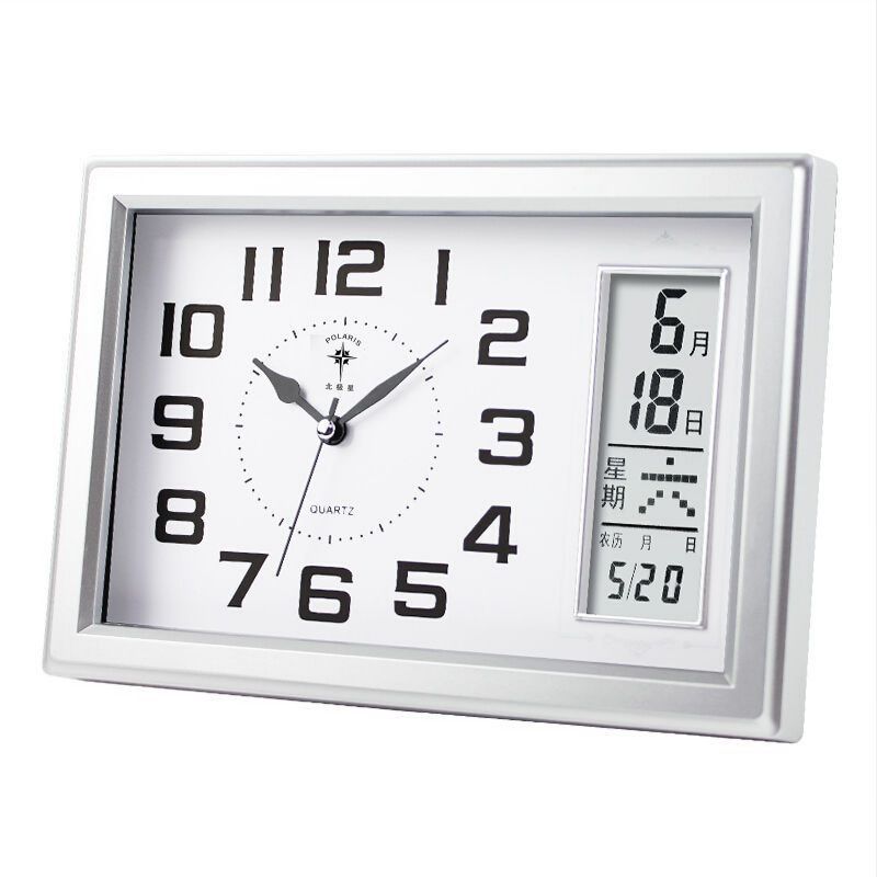 Polaris simple desk clock wall clock living room clock desk wall dual-use wall clock home perpetual calendar lunar temperature desk clock