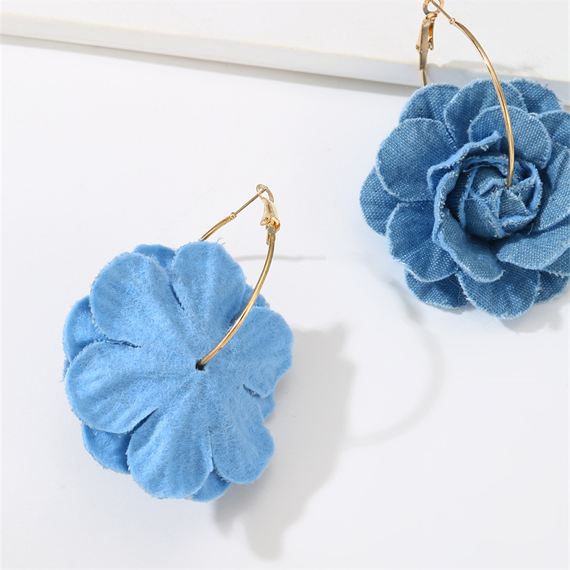 EZ5074 Women's Earrings Camellia Denim Blue Cloth New Women's Ear Accessories