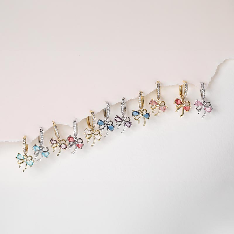 Copper Inlaid Colorful Diamond Branch and Five-Petal Flower Bracelet, Necklace, Earrings, and Bowknot Flower Set