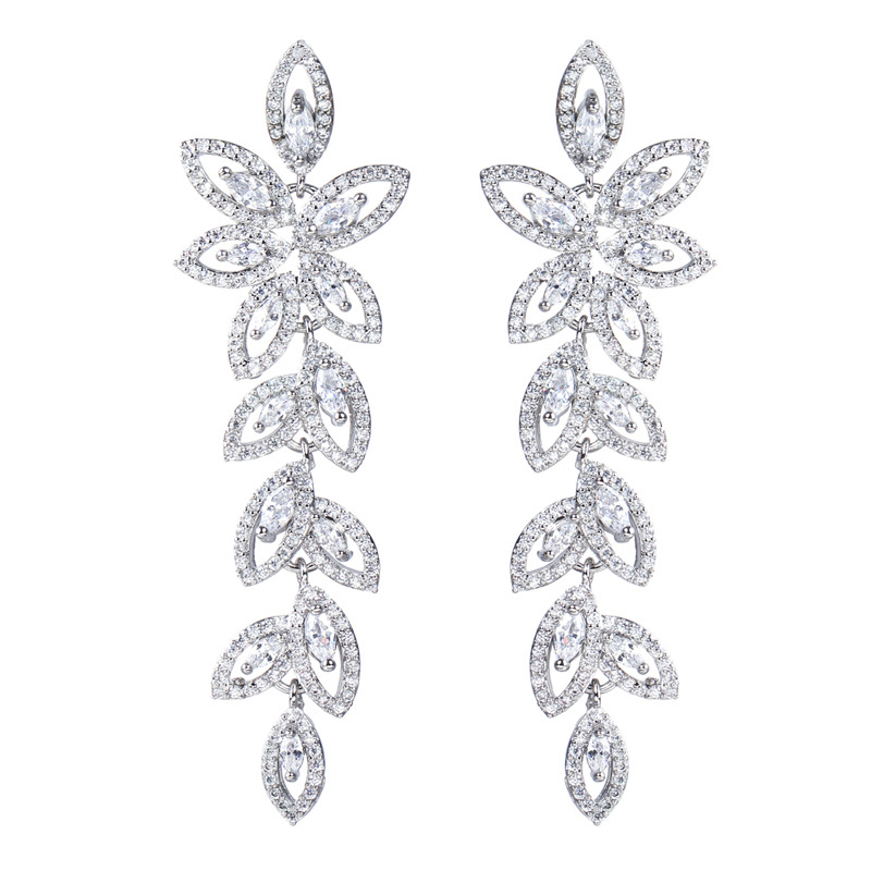 Dubai exaggerated long hollow earring ear stud earring AAA zircon super flash bridal evening earring