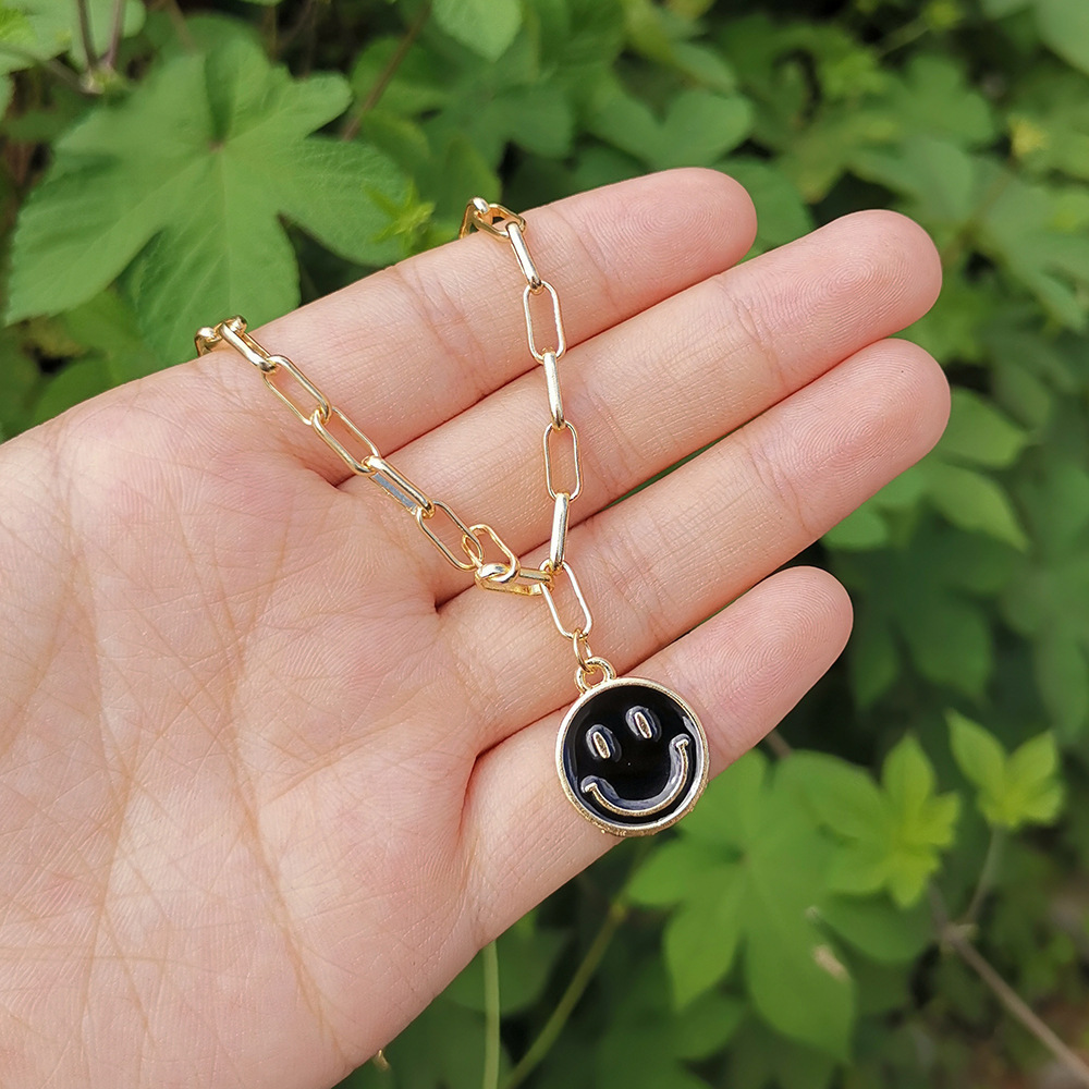 Cartoon Alloy Oil-Drop Smiley Face Jewelry New Necklace Simple Multicolor Size Choker