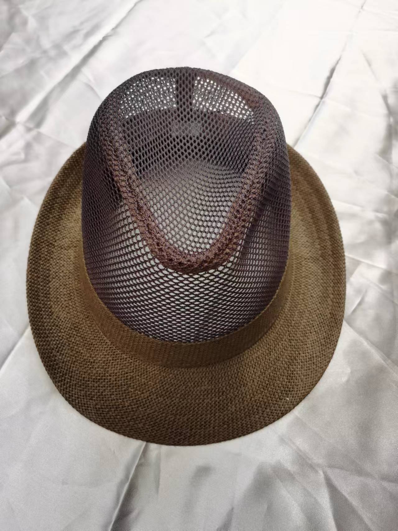 Hat Summer Men's Small Fedora Straw Brim Polyester Mesh Breathable Hollow Sun Protection Rolled Brim Sun Hat