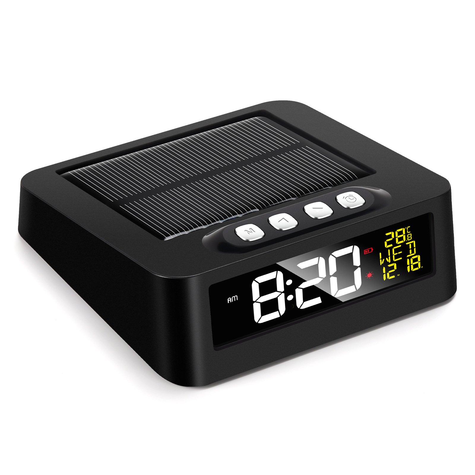 LED luminous solar car clock anti-sleep alarm clock thermometer clock multifunctional solar alarm clock