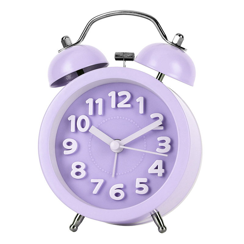 Three-dimensional digital bell clock, convex face texture metal alarm clock, silent luminous desk clock